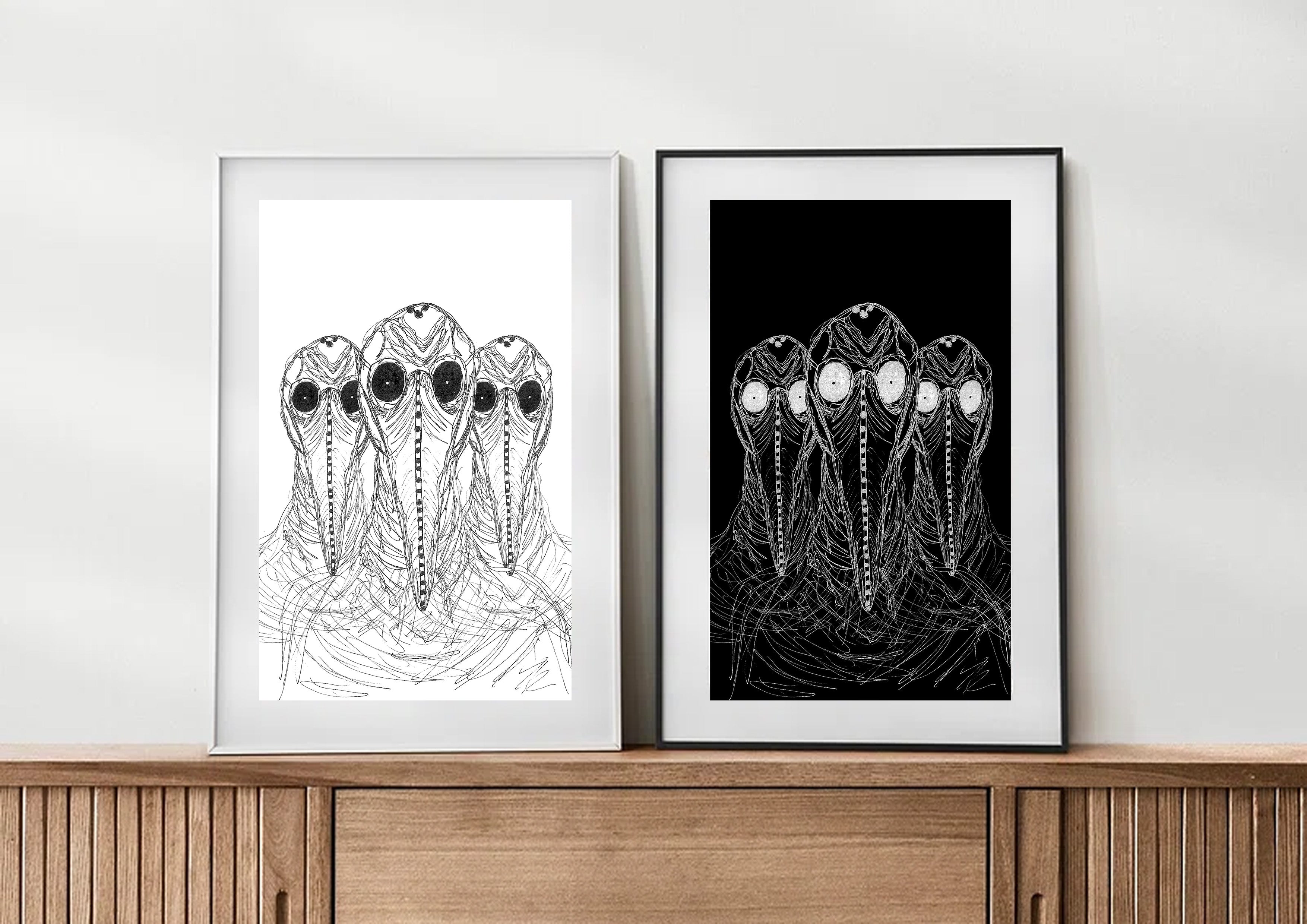 Three Plague Doctors Continuous Line Drawing Art Print