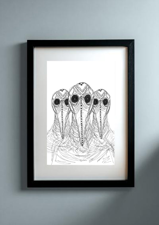 Three Plague Doctors Continuous Line Drawing Art Print