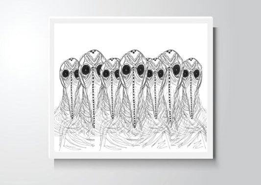 Cult of Plague Doctors Continuous Line Drawing Art Print
