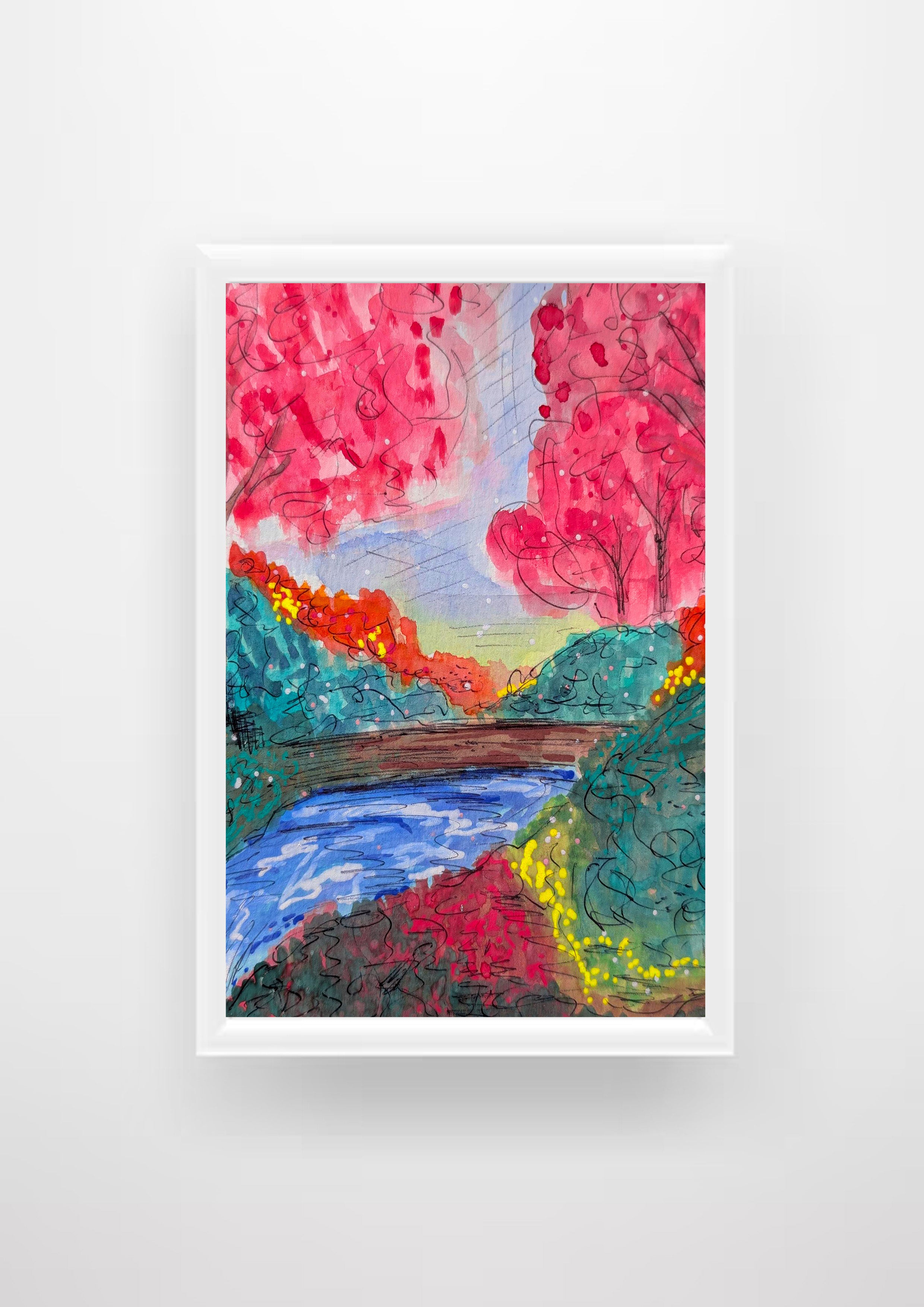 Vibrant Watercolour Landscape – Fine Art Print