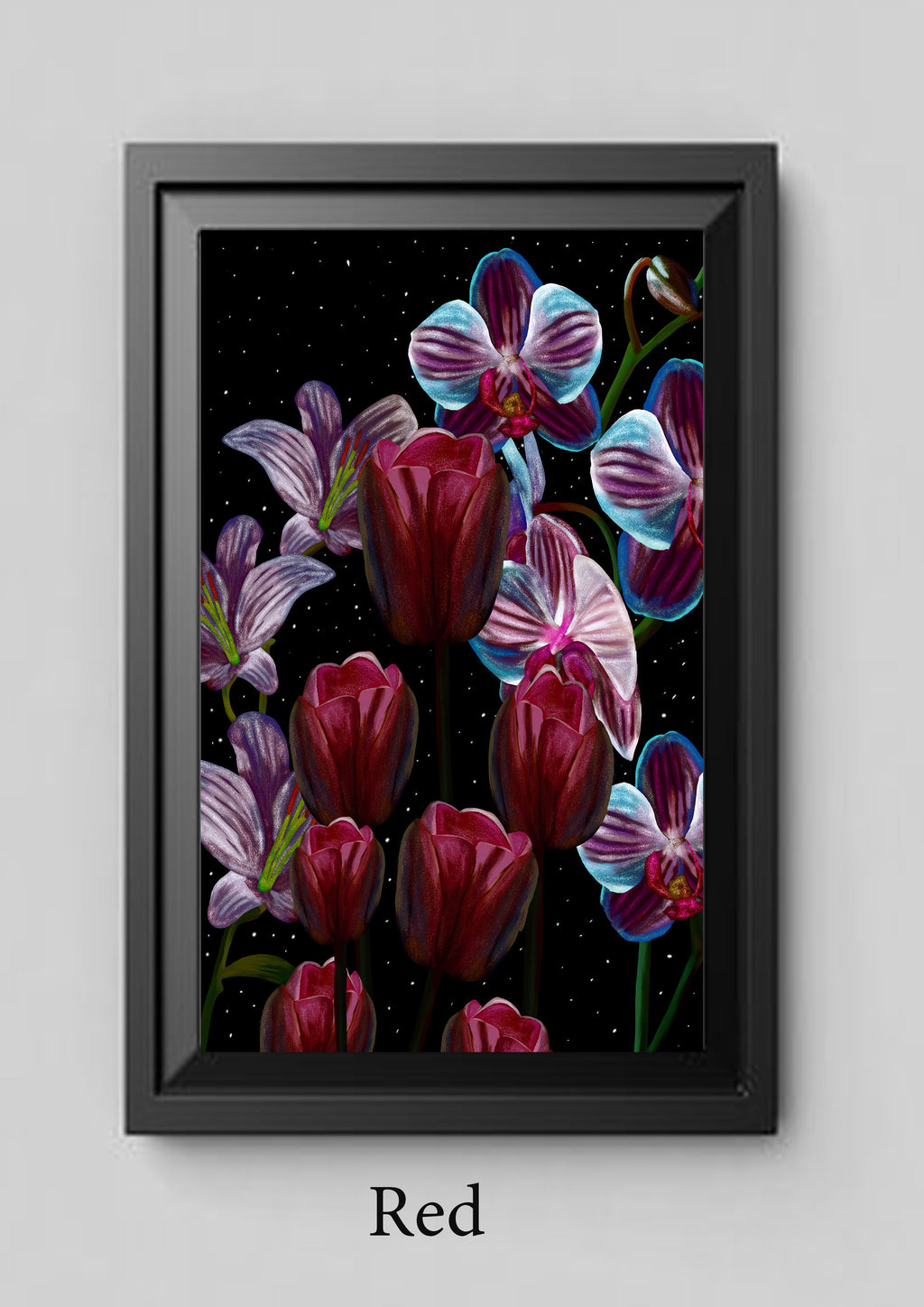 Midnight Flowers – Luminescent UV Floral Digital Art Print