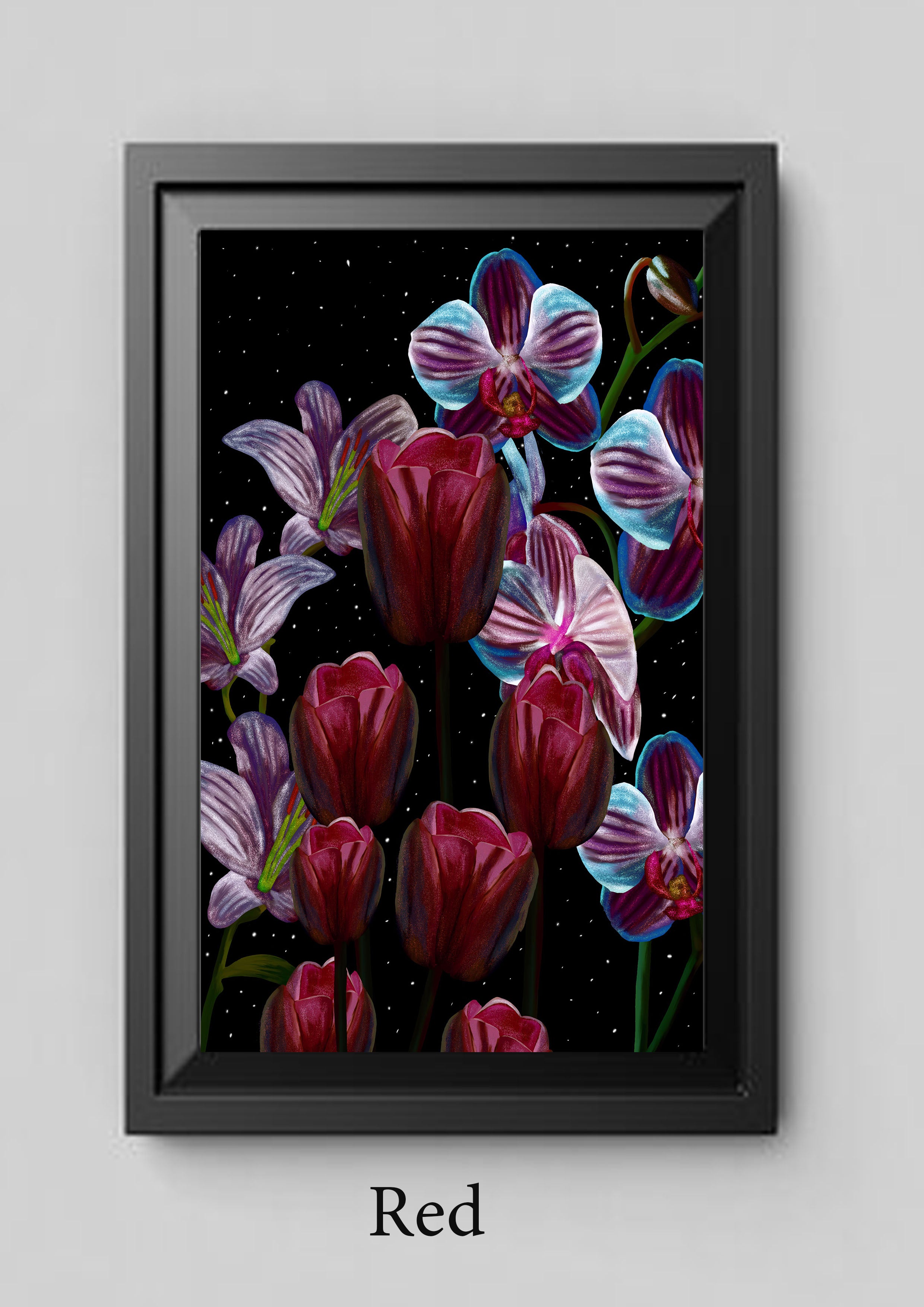 Midnight Flowers – Luminescent UV Floral Digital Art Print