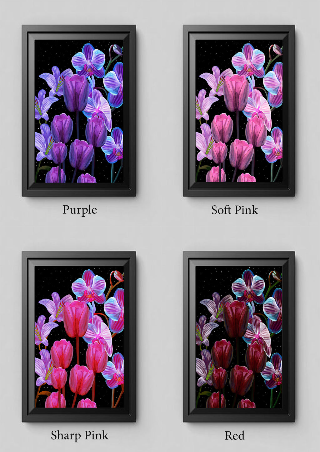 Midnight Flowers – Luminescent UV Floral Digital Art Print