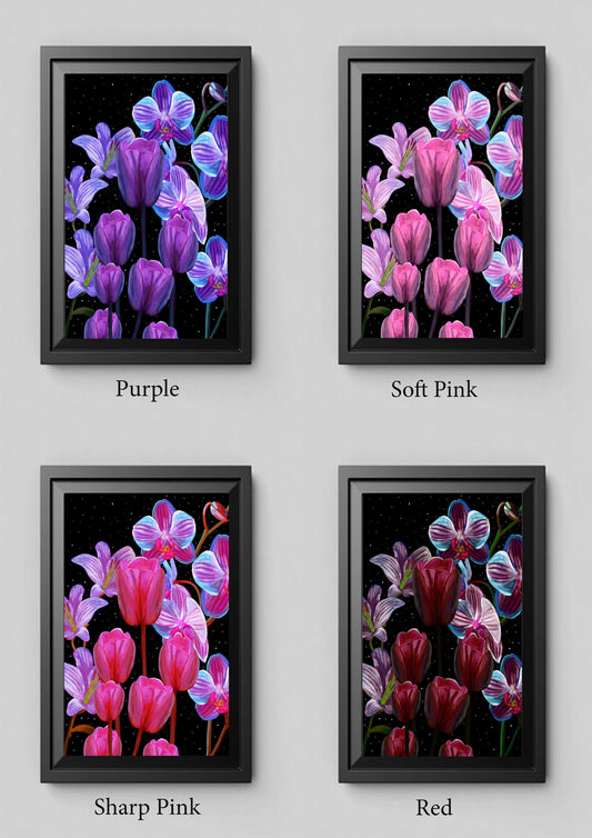 Midnight Flowers – Luminescent UV Floral Digital Art Print
