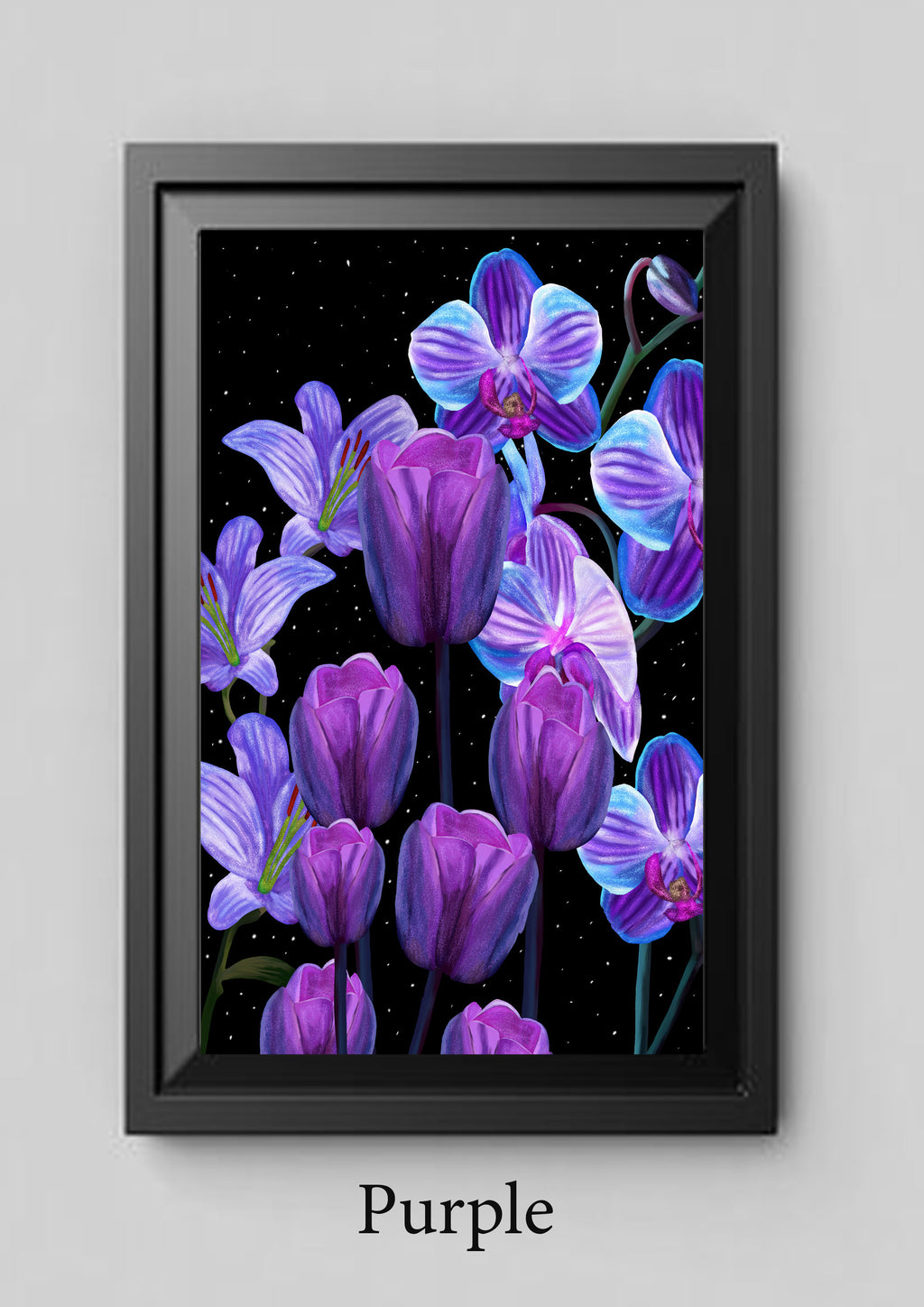 Midnight Flowers – Luminescent UV Floral Digital Art Print