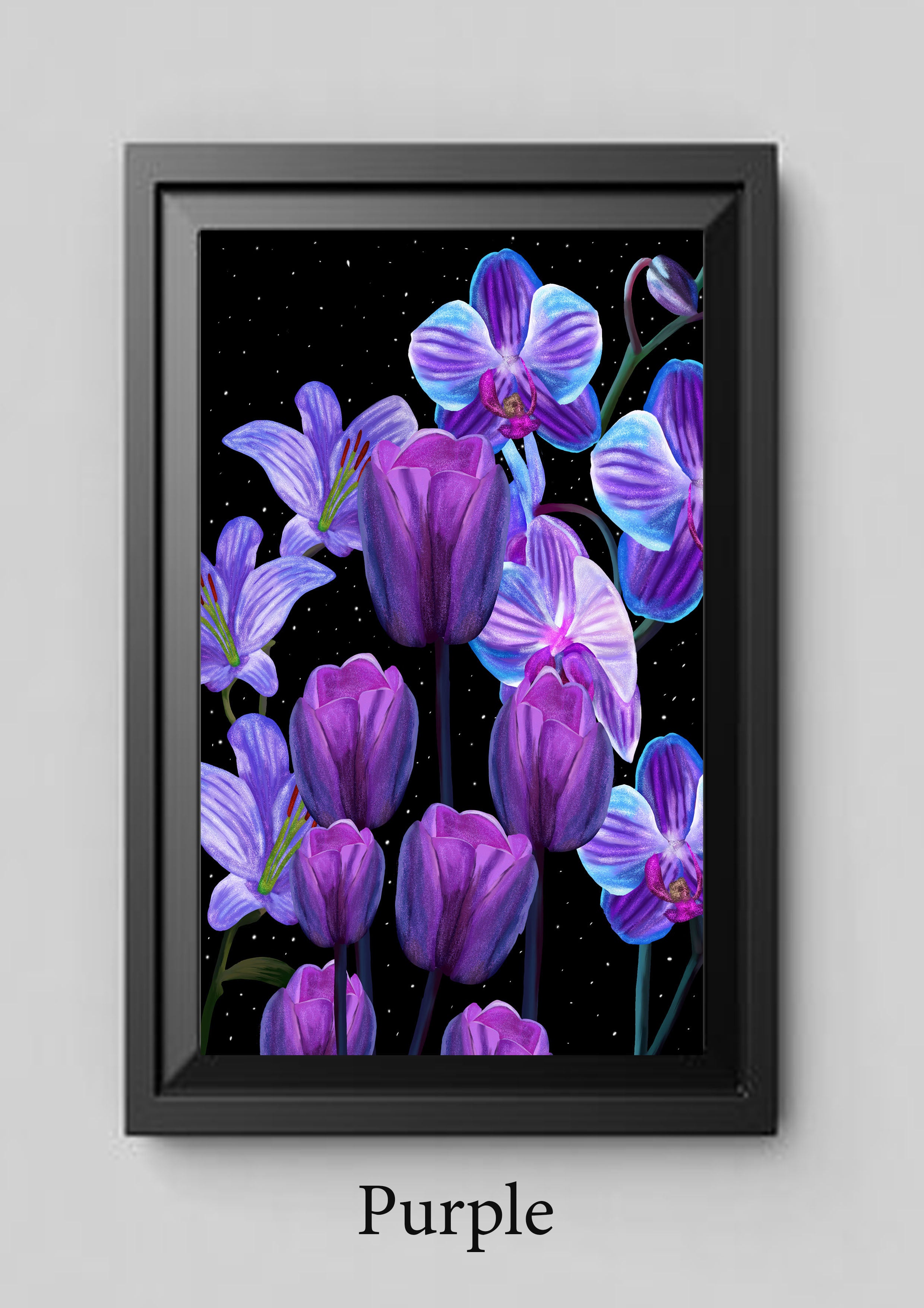 Midnight Flowers – Luminescent UV Floral Digital Art Print