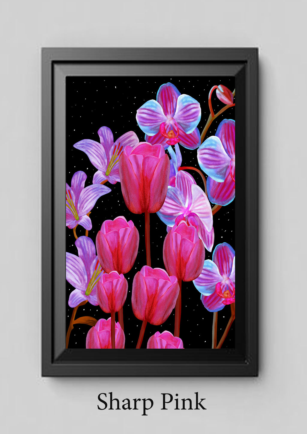 Midnight Flowers – Luminescent UV Floral Digital Art Print