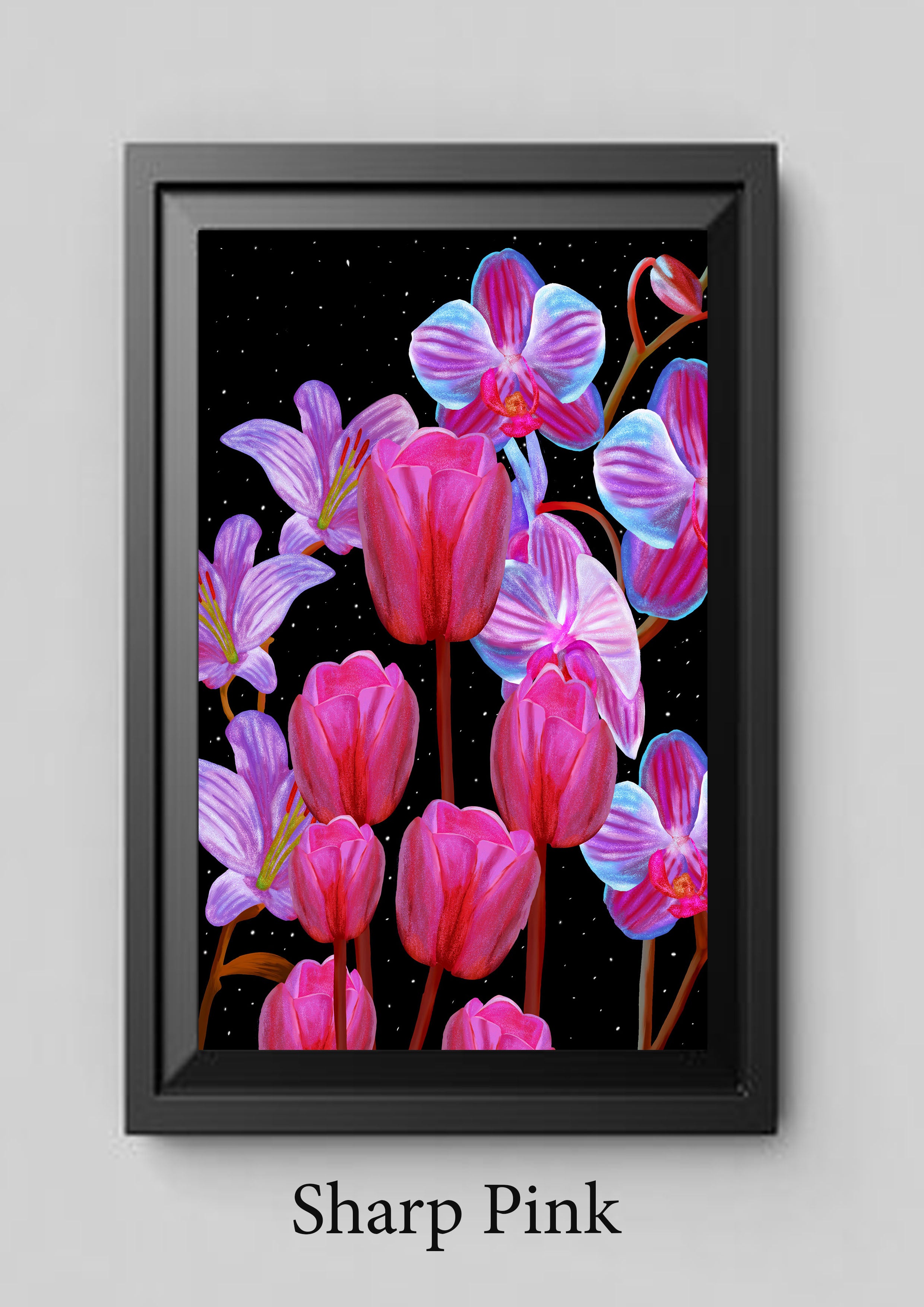 Midnight Flowers – Luminescent UV Floral Digital Art Print