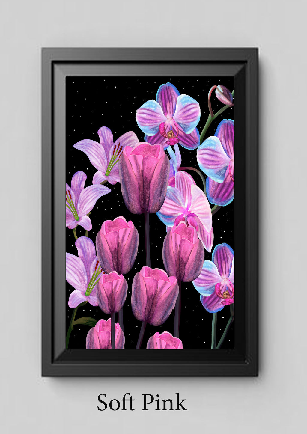 Midnight Flowers – Luminescent UV Floral Digital Art Print