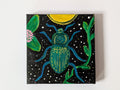 Teal Abstract Beetle Acrylic Painting – Original Mini Canvas 10cm × 10cm