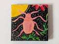 Pink Abstract Beetle Acrylic Painting – Original Mini Canvas 10cm × 10cm